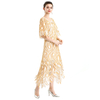 D078-6 Women 2 tone eyelash lace cape sleeve flared asymmetric hem midi evening dress