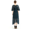 D078-3 Women floral lace cape sleeve flared asymmetric hem midi evening dress