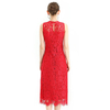 D098 Women Floral eyelash lace sleeveless straight-cut party midi dress