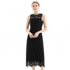 D098 Women Floral eyelash lace sleeveless straight-cut party midi dress