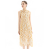 D098-1 Women fashion eyelash lace sleeveless straight-cut party midi dress