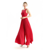 R196 Women Solid sleeveless sunburst pleated party jumpsuit