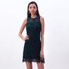D097-4 Women floral leaf eyelash lace sleeveless fitted day and party mini dress