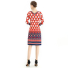 D090 Women Geometric print boat neck three quarter sleeves midi day dress 