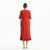 D095-1 Women Polyester crepe short sleeves ruffle detailed straight-cut midi dress
