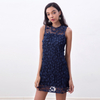 D106 Women 3D flower embroidered tulle sleeveless fitted day and party mini dress
