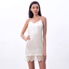 D100 Women Solid satin lace trimmed strappy mini slip dress