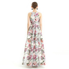 D112 Women floral Print halter neck sleeveless full circle flared maxi evening dress