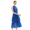 D091 Women Flower lace sleeveless ruffled detail tiered midi evening dress