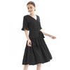 D081-2 Women Polka dot print short sleeves tiered midi day dress