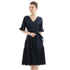 D081 Women Solid satin short sleeves tiered midi day dress