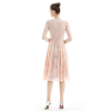D080 Women floral scallop lace long sleeves flared pleated party midi dress