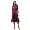 D083-2 Women Solid satin three quarters sleeves ruffle detailing tiered midi wrap dress