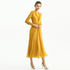 D084 Women Solid chiffon three quarters sleeves ruffle detailed midi party dress