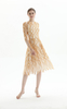 D080-1 Women fashion eyelash lace long sleeves flared pleated party midi dress