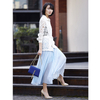 C088 Women Solid chiffon full circle sunburst pleated long casual skirt