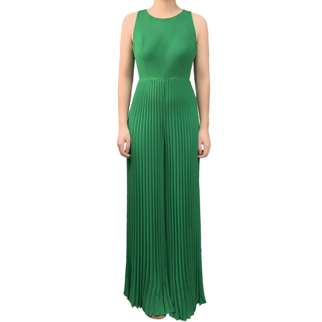 R404 Women Solid sleeveless sunburst pleated party jumpsuit