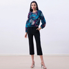 J251 Women Floral print knitted round neck front zip fastening smart casual short jacket.
