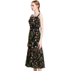D001 Women All-over floral embroidered tulle bare shoulder grosgrain strap midi party dress