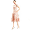  D062-6 Women All-over floral embroidered sequinned V neck cap sleeves flared midi evening dress