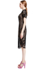 D002 Women Floral eyelash lace short sleeve midi fitted party dress