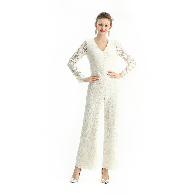 R172 Women All-over lace long sleeve party jumpsuit 