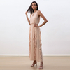 D229 Women solid heavy georgette sleeveless ruffled detail A-shape maxi party dress