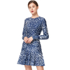 D023 Women Animal print round neck long sleeves flared mini day dress