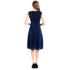 D026 Women Semi-sheer metallic knit round neck sleeveless A-line flared midi party dress