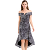 D024 Women Animal print off shoulder short sleeves asymmetric hem midi party dress