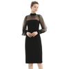 D030-1 Women Velvet mock neck long puff sleeves fitted midi party dress