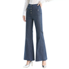 P177 Women Tencel polyester stretch denim button fly smart casual trousers