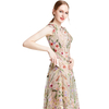 D009 Women All-over floral embroidered tulle cap sleeves midi party dress