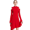 D008 Women Solid long sleeve cut out asymmetric hem mini party dress