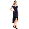 D018 Women Solid metallic knit off shoulder short sleeves asymmetric hem midi party dress