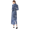 D022 Women Animal print long sleeves shirt collar midi day dress 