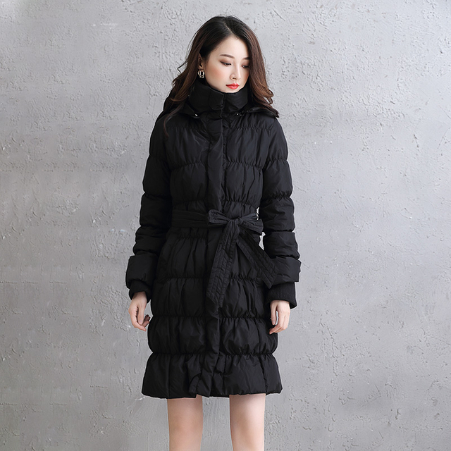 C107 Women winter memory twill zip-up hooded duck down padded coat