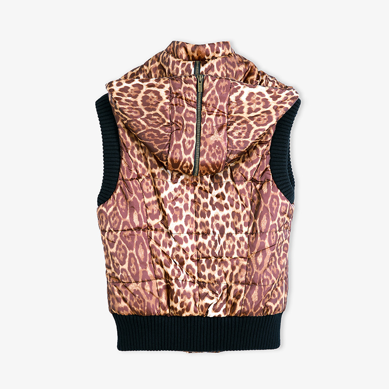 T244 Women Leopard print concealed zip hooded padded outer vest