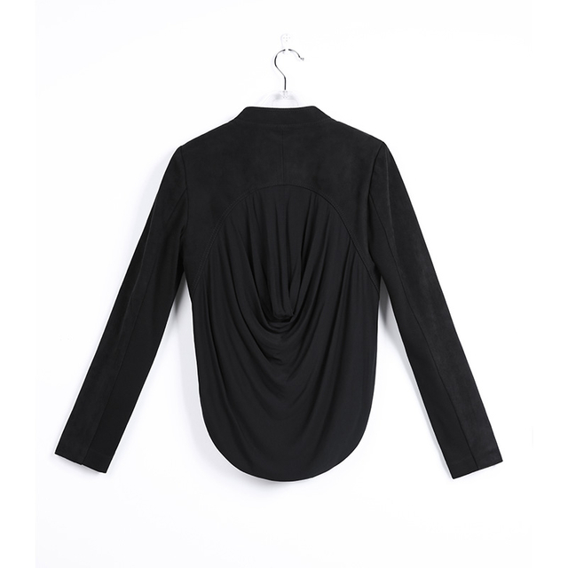 E760 Women Faux suede back knit drape short jacket