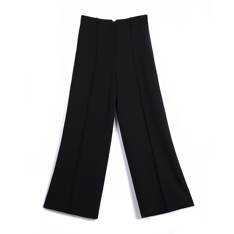 G719 Women Solid polyester stretch mid-rise straight-legs tailored trousers