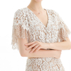T064 Women floral lace V neck short sleeve 2-tone lace trims cropped tops