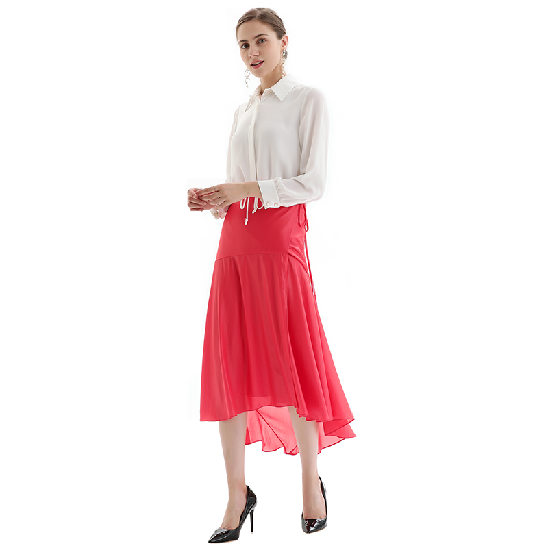 S070 Women Solid wrap design panelled asymmetric casual midi skirt