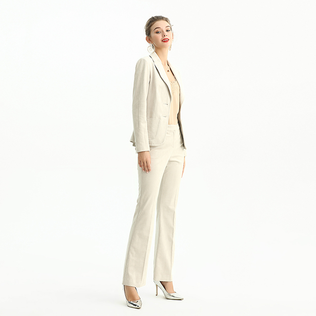 J130 Women Faux suede notch collar long sleeves tailored-cut single-breasted blazer