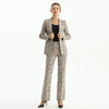 J156 Women Floral lace bonded fabric notched lapel tailored-cut single-breasted blazer