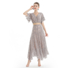 S065 Women Floral lace asymmetric long flare handkerchief skirt