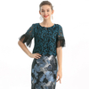 T122-1 Women 2-tone floral lace boat neck ruffled short sleeves blouse