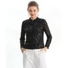T123 Women Sequin beads embellished band collar long sleeves evening blouse jacket