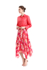 S068-8 Women Floral print chiffon asymmetric panelled long flare handkerchief skirt
