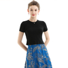 T059 Woman Solid cotton knit short sleeves casual cropped tee shirt