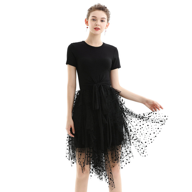 T061 Woman Cotton spandex short sleeves waist sash casual knit tops